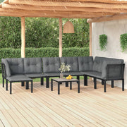 9 Piece Patio Lounge Set Black and Gray Poly Rattan