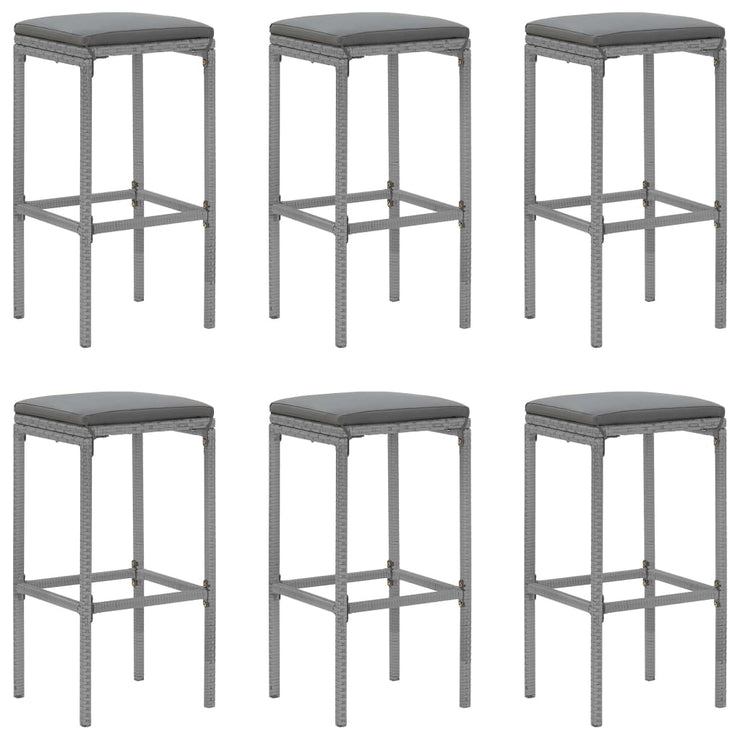 7 Piece Patio Bar Set with Cushions Gray Poly Rattan