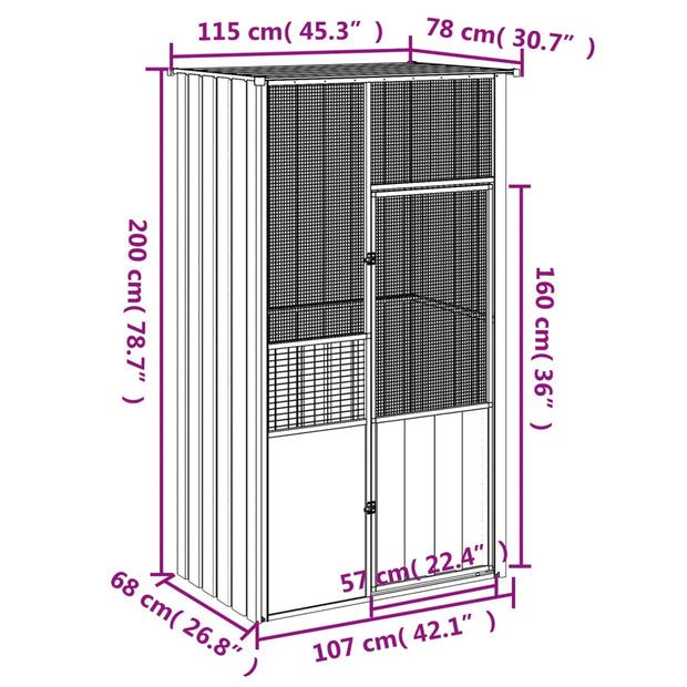 Bird Cage Anthracite 45.3"x30.7"x78.7" Galvanized Steel