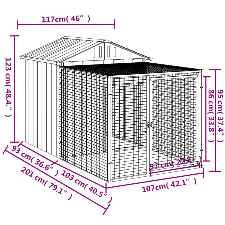 Chicken Cage with Run Anthracite 46.1"x79.1"x48.4" Galvanized Steel