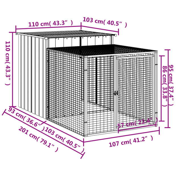 Chicken Cage with Run Anthracite 43.3"x79.1"x43.3" Galvanized Steel