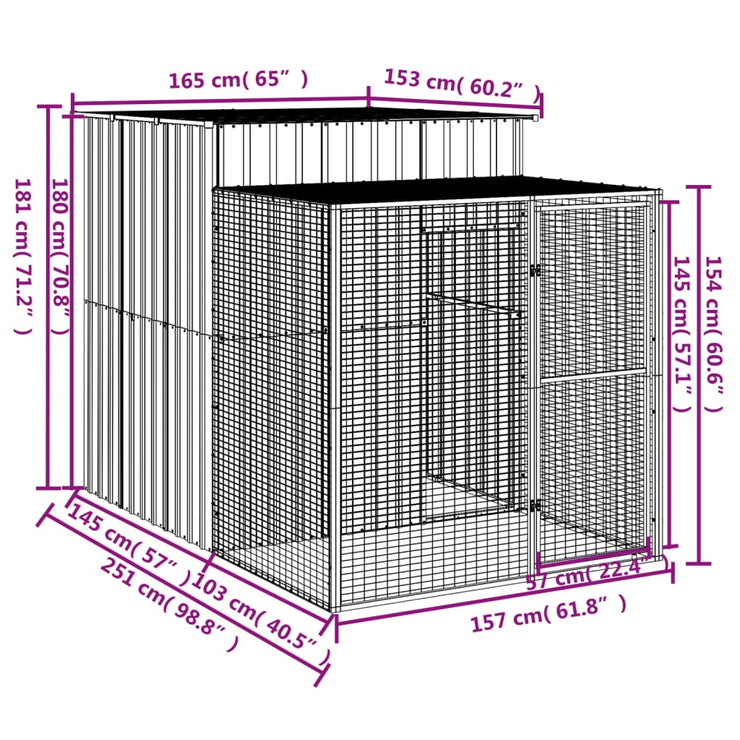 Chicken Cage with Run Anthracite 65"x98.8"x71.3" Galvanized Steel