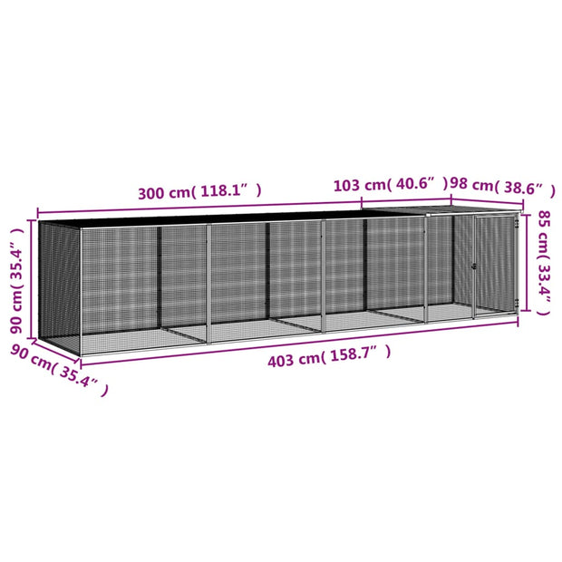 Chicken Cage with Roof Anthracite 158.7"x38.6"x35.4" Galvanized Steel