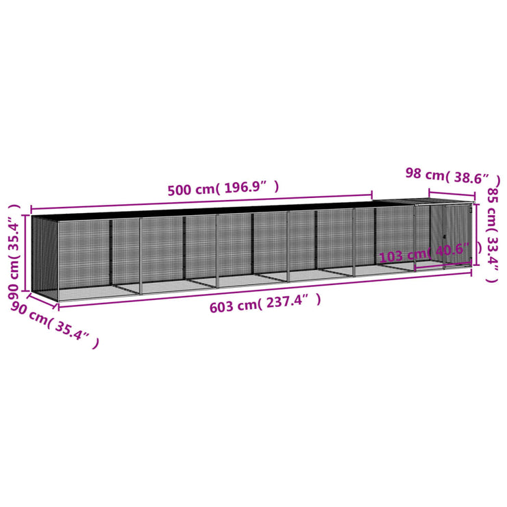 Chicken Cage with Roof Anthracite 237.4"x38.6"x35.4" Galvanized Steel