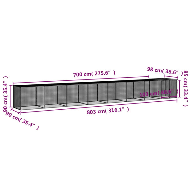 Chicken Cage with Roof Anthracite 316.1"x38.6"x35.4" Galvanized Steel