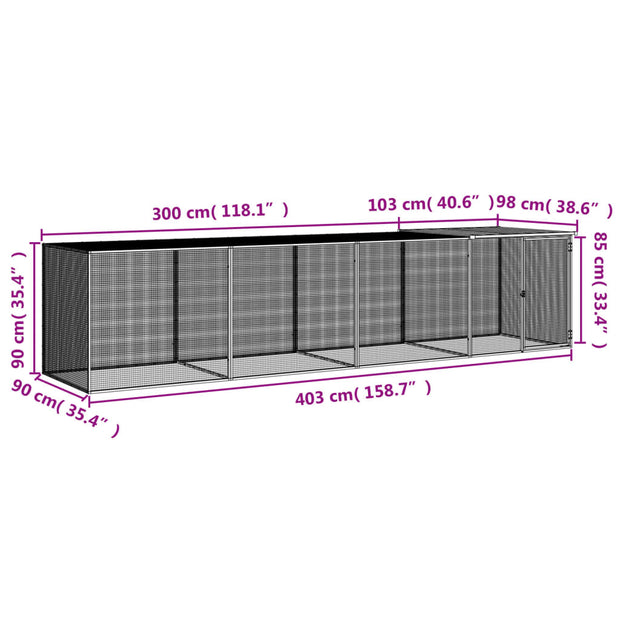 Chicken Cage with Roof Light Gray 158.7"x38.6"x35.4" Galvanized Steel