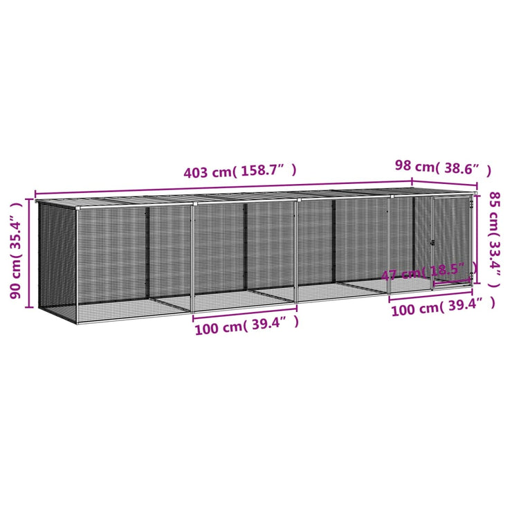 Chicken Cage with Roof Anthracite 158.7"x38.6"x35.4" Galvanized Steel