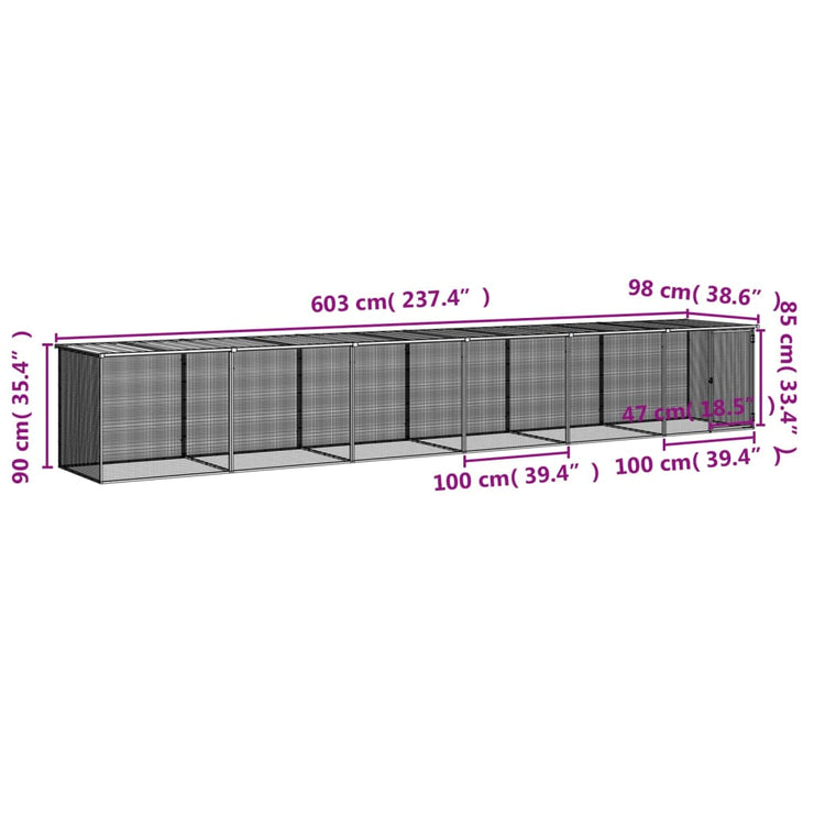 Chicken Cage with Roof Anthracite 237.4"x38.6"x35.4" Galvanized Steel