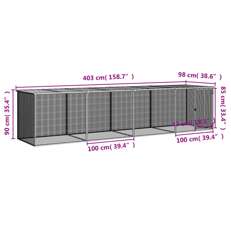 Chicken Cage with Roof Light Gray 158.7"x38.6"x35.4" Galvanized Steel