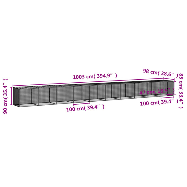 Chicken Cage with Roof Light Gray 394.9"x38.6"x35.4" Galvanized Steel