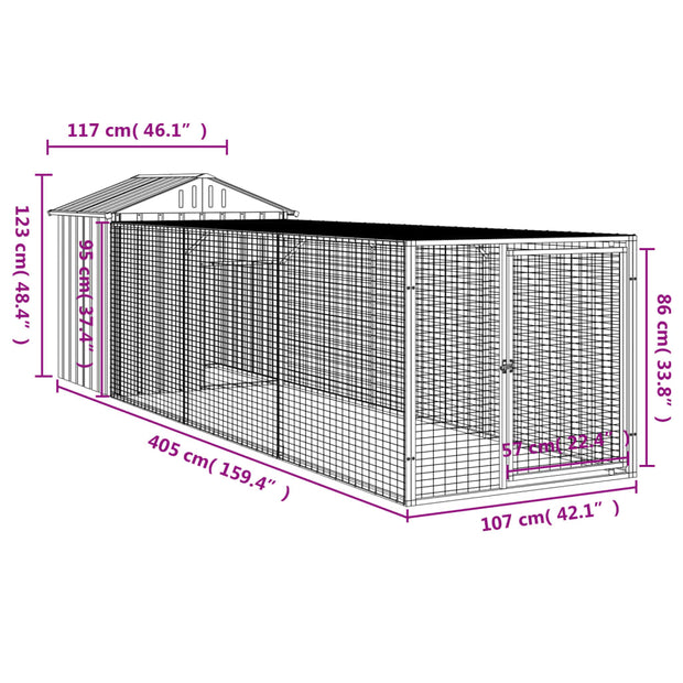 Chicken Cage with Run Anthracite 46.1"x159.4"x48.4" Galvanized Steel