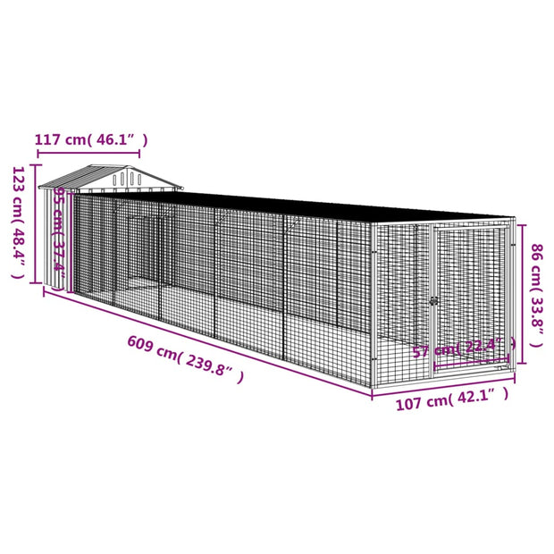 Chicken Cage with Run Anthracite 46.1"x239.8"x48.4" Galvanized Steel