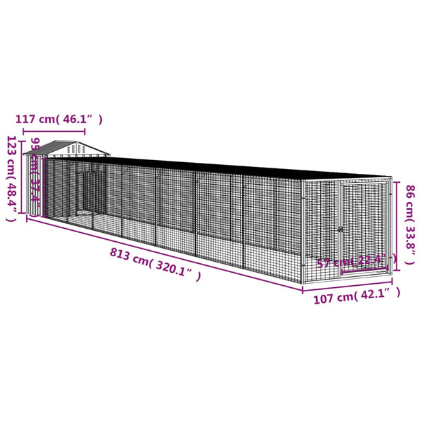 Chicken Cage with Run Anthracite 46.1"x320.1"x48.4" Galvanized Steel