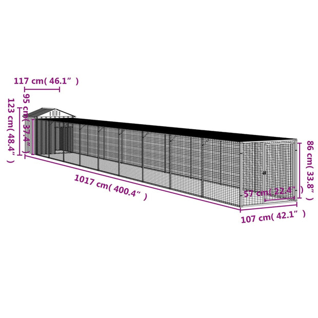 Chicken Cage with Run Anthracite 46.1"x400.4"x48.4" Galvanized Steel