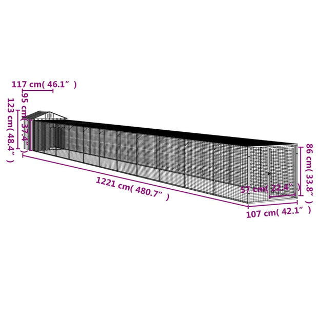 Chicken Cage with Run Anthracite 46.1"x480.7"x48.4" Galvanized Steel