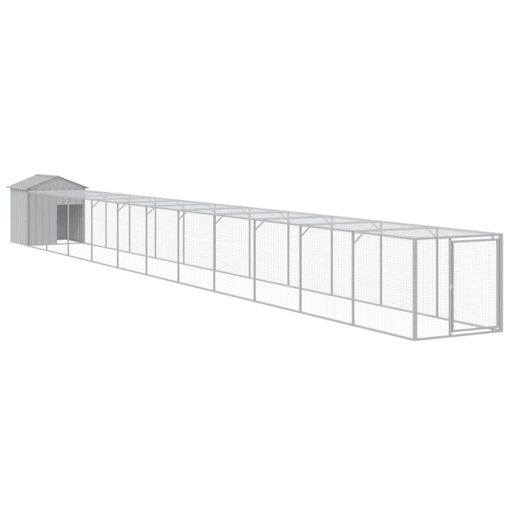 Chicken Cage with Run Light Gray 46.1"x480.7"x48.4" Galvanized Steel