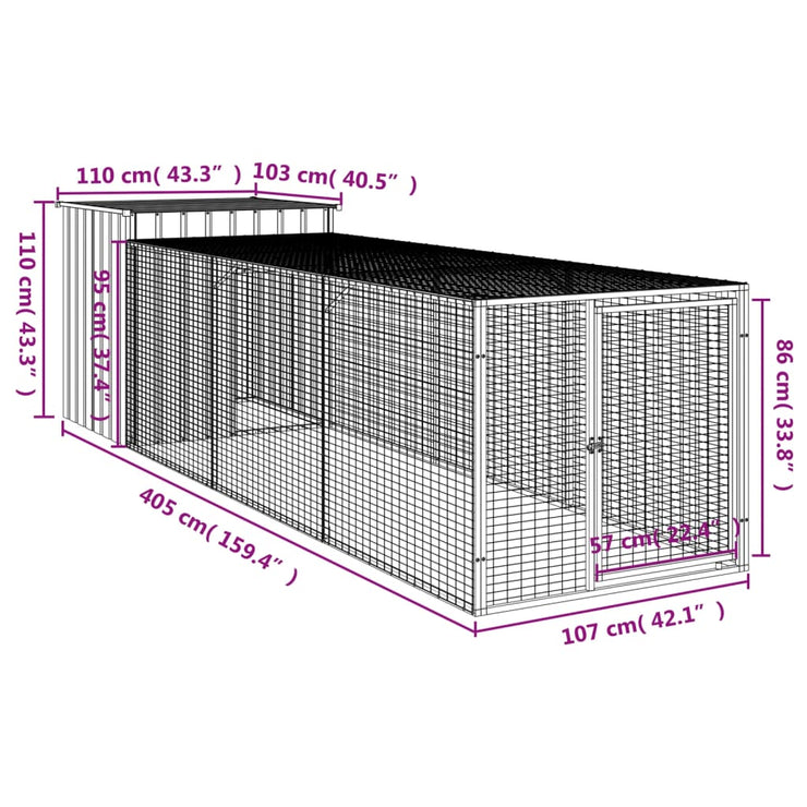 Chicken Cage with Run Anthracite 43.3"x159.4"x43.3" Galvanized Steel