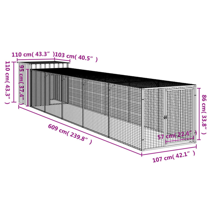 Chicken Cage with Run Anthracite 43.3"x239.8"x43.3" Galvanized Steel