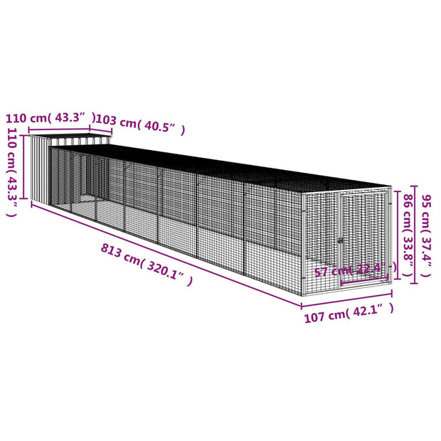 Chicken Cage with Run Anthracite 43.3"x320.1"x43.3" Galvanized Steel