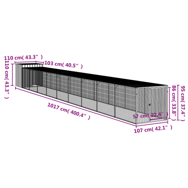 Chicken Cage with Run Anthracite 43.3"x400.4"x43.3" Galvanized Steel