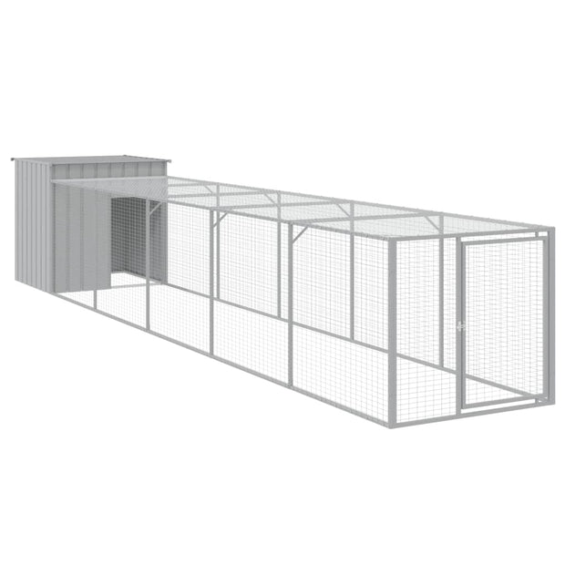 Chicken Cage with Run Light Gray 43.3"x239.8"x43.3" Galvanized Steel