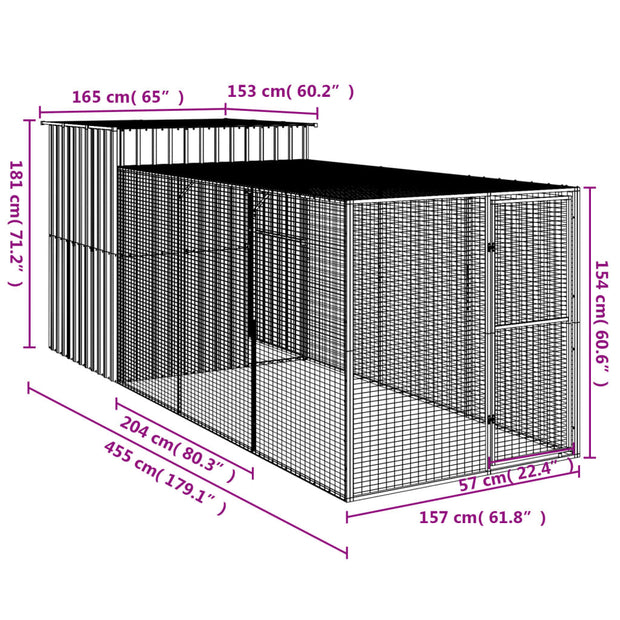 Chicken Cage with Run Anthracite 65"x179.1"x71.3" Galvanized Steel