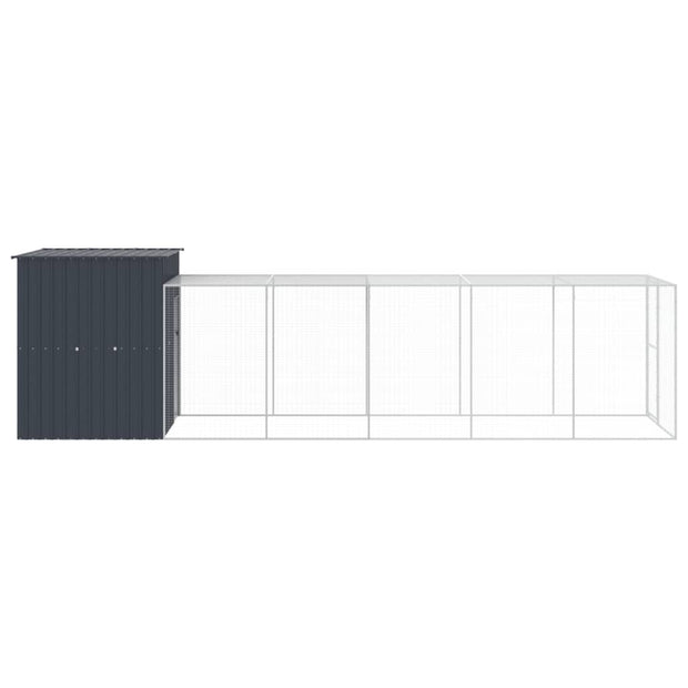 Chicken Cage with Run Anthracite 65"x259.4"x71.3" Galvanized Steel