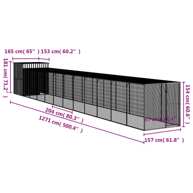 Chicken Cage with Run Anthracite 65"x500.4"x71.3" Galvanized Steel