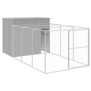 Dog House with Run Light Gray 84.3"x179.9"x71.3" Galvanized Steel