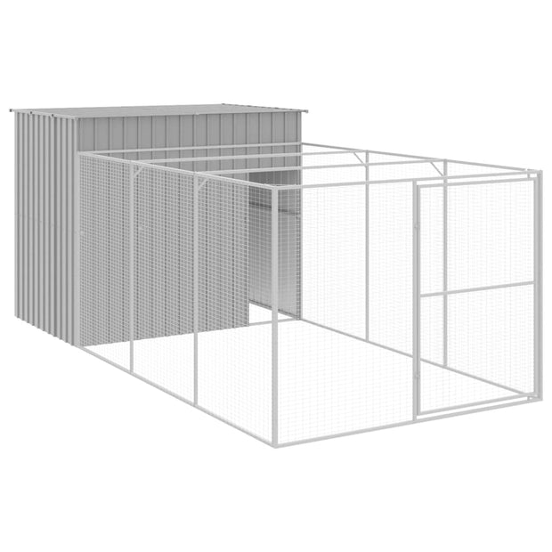 Dog House with Run Light Gray 84.3"x179.9"x71.3" Galvanized Steel