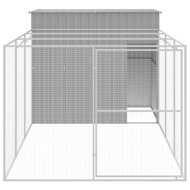 Dog House with Run Light Gray 84.3"x179.9"x71.3" Galvanized Steel