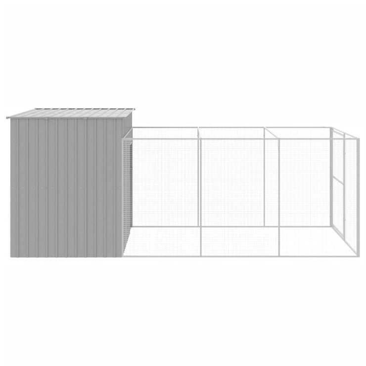 Dog House with Run Light Gray 84.3"x179.9"x71.3" Galvanized Steel