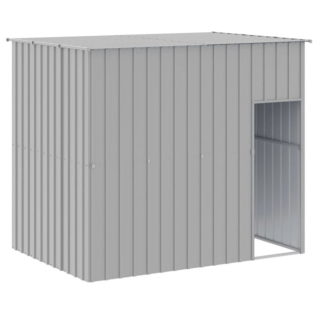 Dog House with Run Light Gray 84.3"x179.9"x71.3" Galvanized Steel