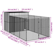 Dog House with Run Light Gray 84.3"x179.9"x71.3" Galvanized Steel