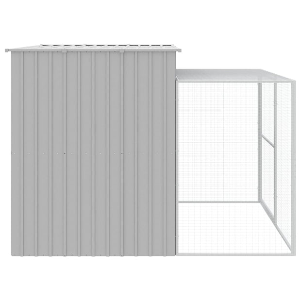 Dog House with Run Light Gray 84.3"x99.6"x71.3" Galvanized Steel