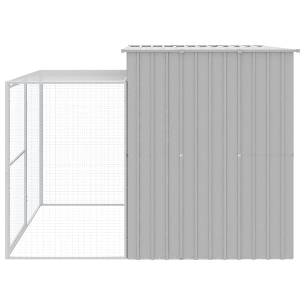 Dog House with Run Light Gray 84.3"x99.6"x71.3" Galvanized Steel