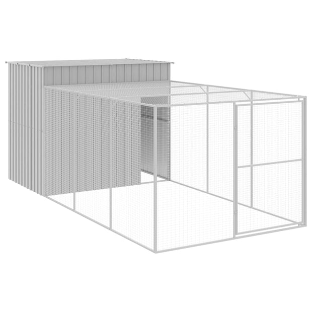 Dog House with Run Light Gray 84.3"x179.9"x71.3" Galvanized Steel