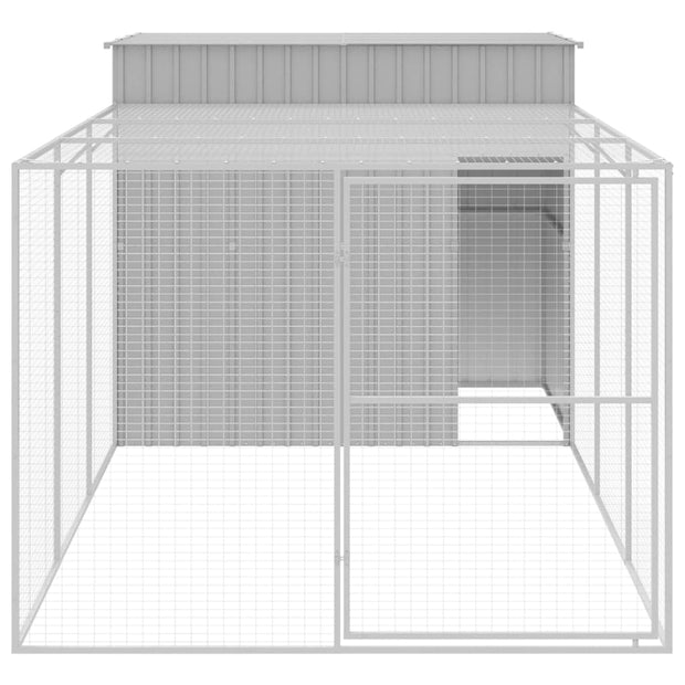 Dog House with Run Light Gray 84.3"x179.9"x71.3" Galvanized Steel