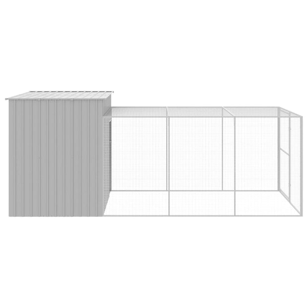 Dog House with Run Light Gray 84.3"x179.9"x71.3" Galvanized Steel