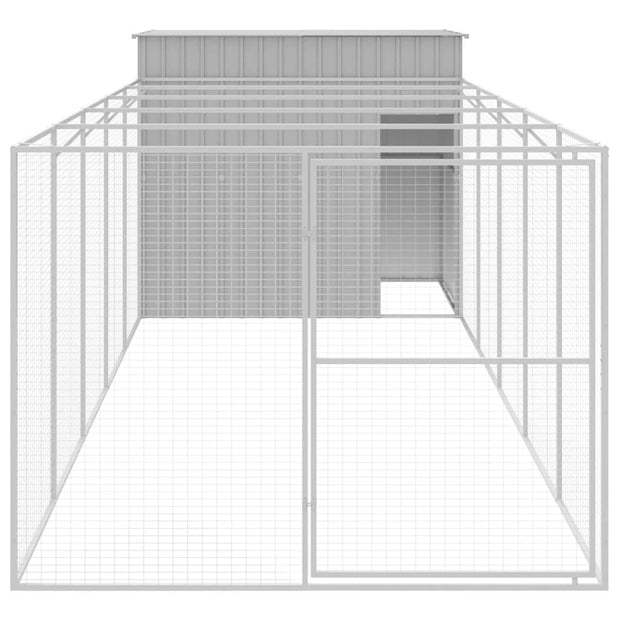 Dog House with Run Light Gray 84.3"x260.2"x71.3" Galvanized Steel