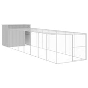 Dog House with Run Light Gray 84.3"x340.6"x71.3" Galvanized Steel