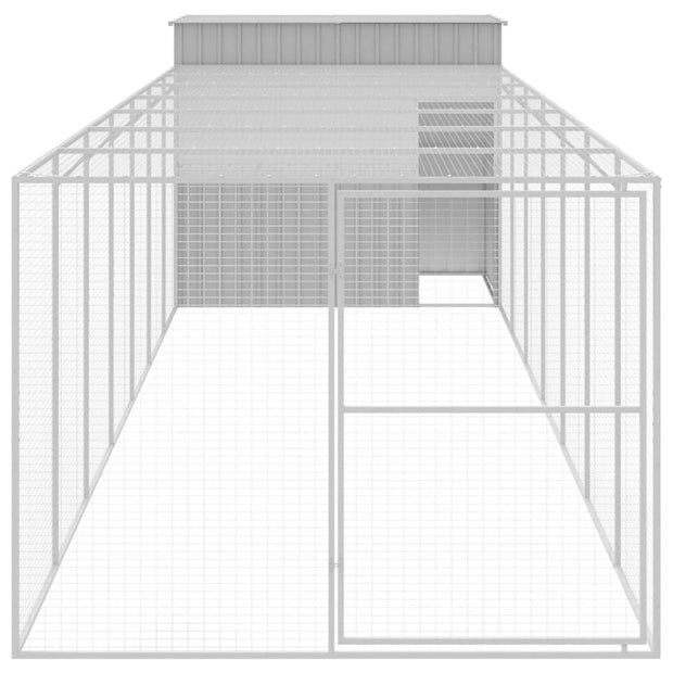 Dog House with Run Light Gray 84.3"x340.6"x71.3" Galvanized Steel