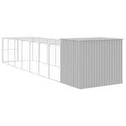 Dog House with Run Light Gray 84.3"x340.6"x71.3" Galvanized Steel