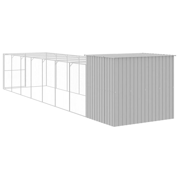 Dog House with Run Light Gray 84.3"x340.6"x71.3" Galvanized Steel