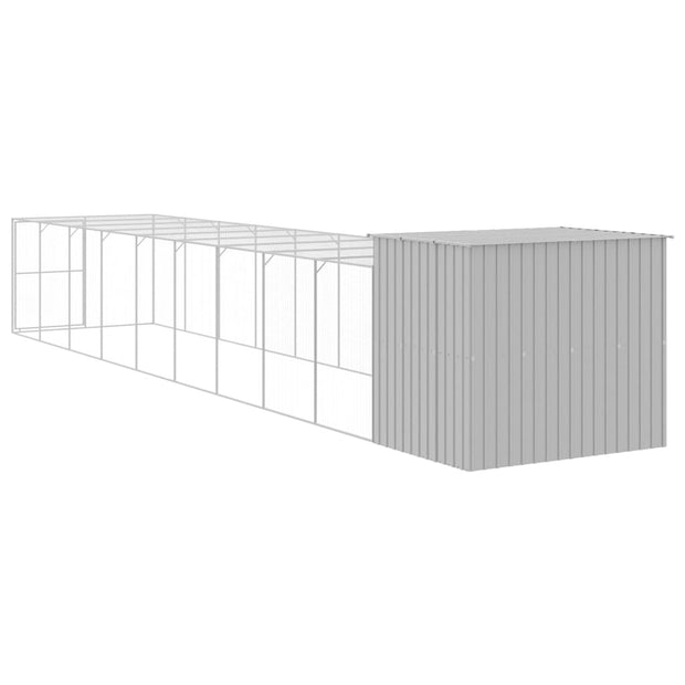 Dog House with Run Light Gray 84.3"x420.9"x71.3" Galvanized Steel