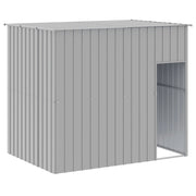 Dog House with Run Light Gray 84.3"x420.9"x71.3" Galvanized Steel