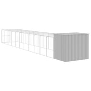 Dog House with Run Light Gray 84.3"x501.2"x71.3" Galvanized Steel