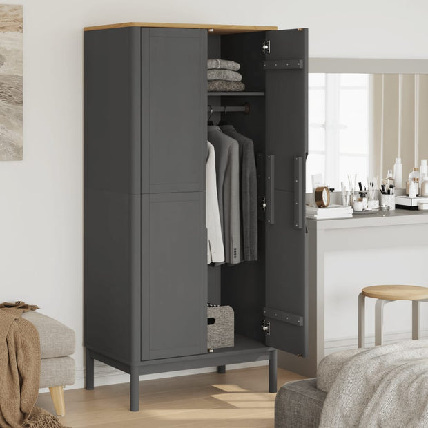 Wardrobe FLORO Gray 30.3"x20.9"x67.3" Solid Wood Pine