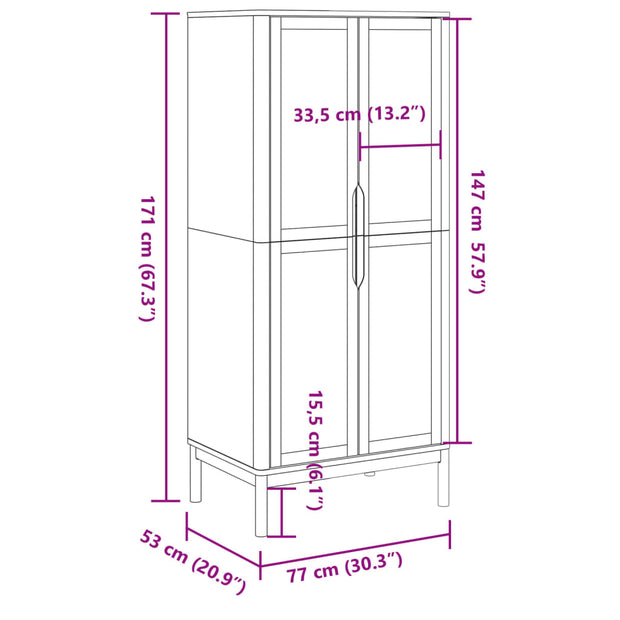 Wardrobe FLORO Gray 30.3"x20.9"x67.3" Solid Wood Pine