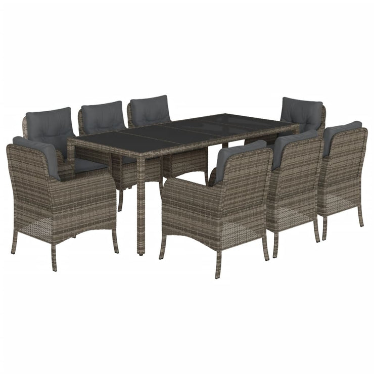 9 Piece Patio Dining Set with Cushions Gray Poly Rattan